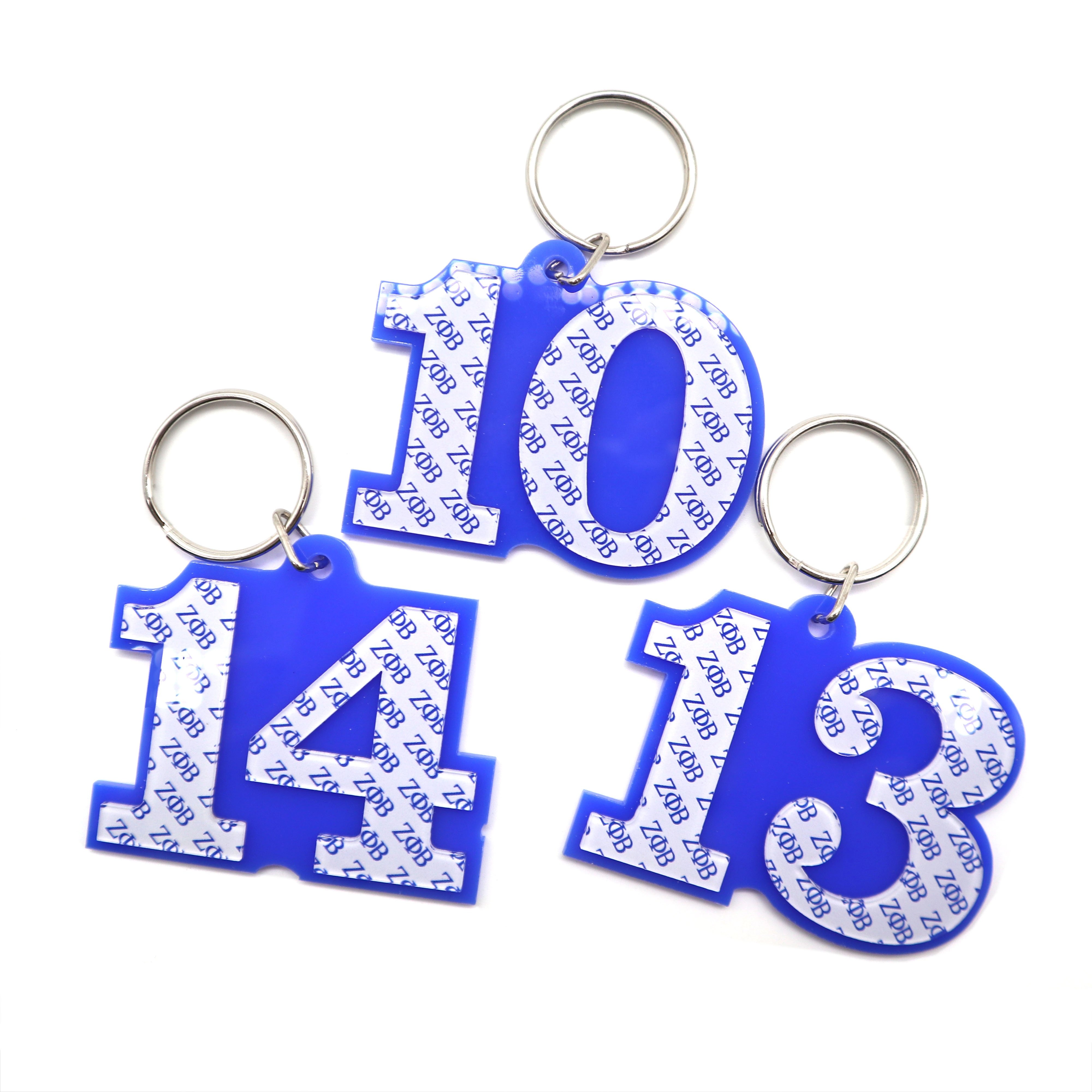 Cute Zeta Phi Beta Sorority Chapters Acrylic Line #13 Number Keychain Greek Letters Plastic Year Keychain Motel Keychain