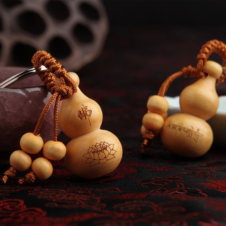wooden gourd key chains car decor feng shui keychain accessory bag wallet charm for Good Luck Wealth Success Longevity keyrings