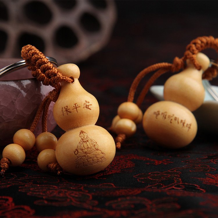 wooden gourd key chains car decor feng shui keychain accessory bag wallet charm for Good Luck Wealth Success Longevity keyrings