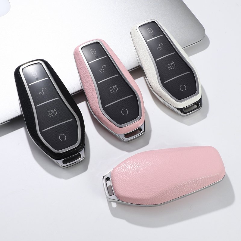 For BYD leather Key Fob Cover 4 button key shell fit for BYD Han Ev Tang Dm car key cover case