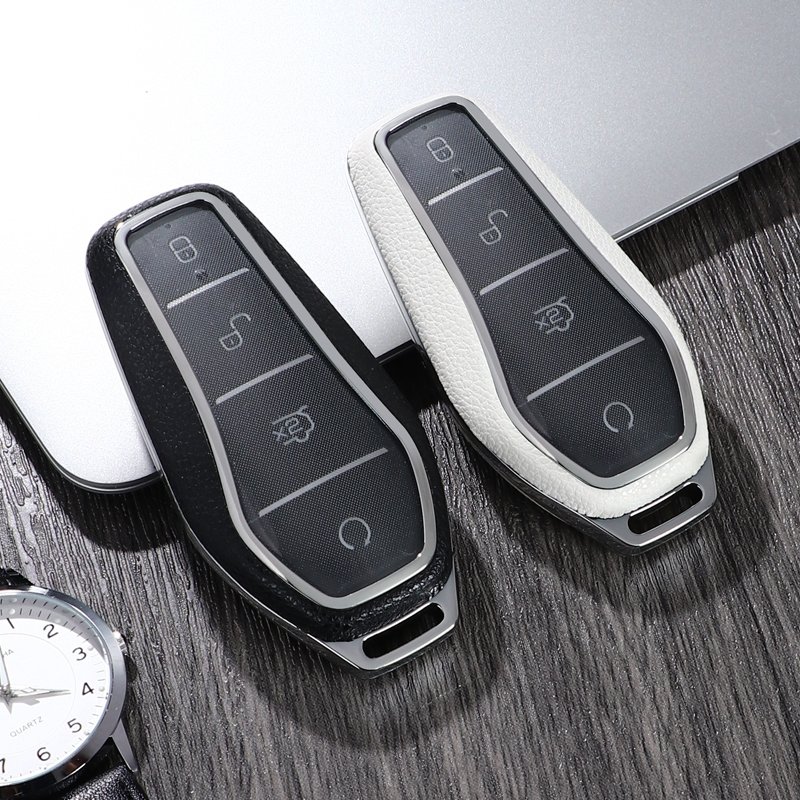 For BYD leather Key Fob Cover 4 button key shell fit for BYD Han Ev Tang Dm car key cover case
