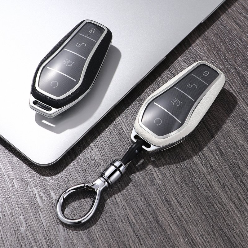For BYD leather Key Fob Cover 4 button key shell fit for BYD Han Ev Tang Dm car key cover case