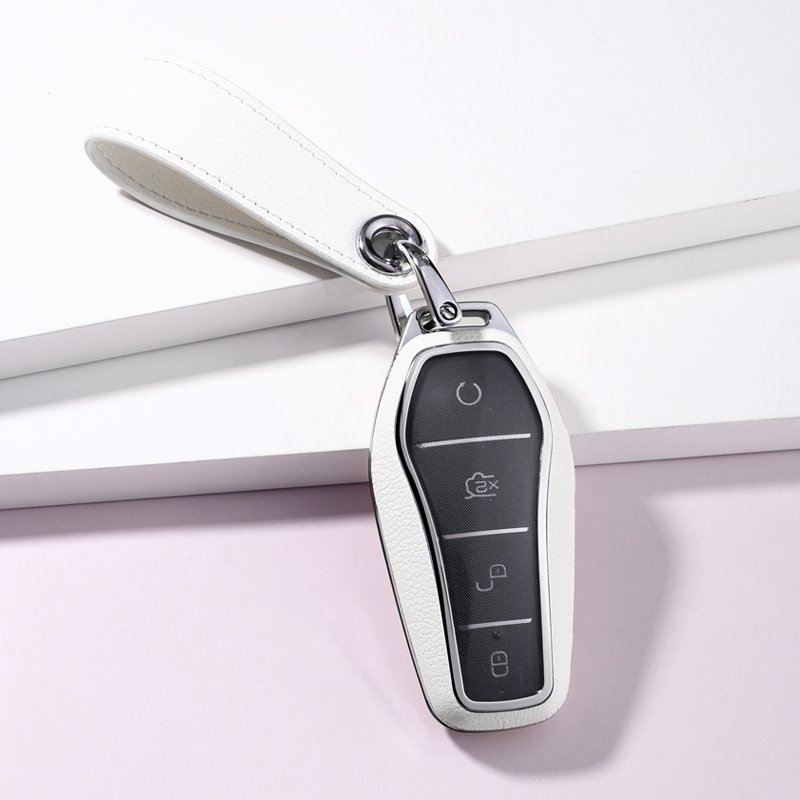 For BYD leather Key Fob Cover 4 button key shell fit for BYD Han Ev Tang Dm car key cover case