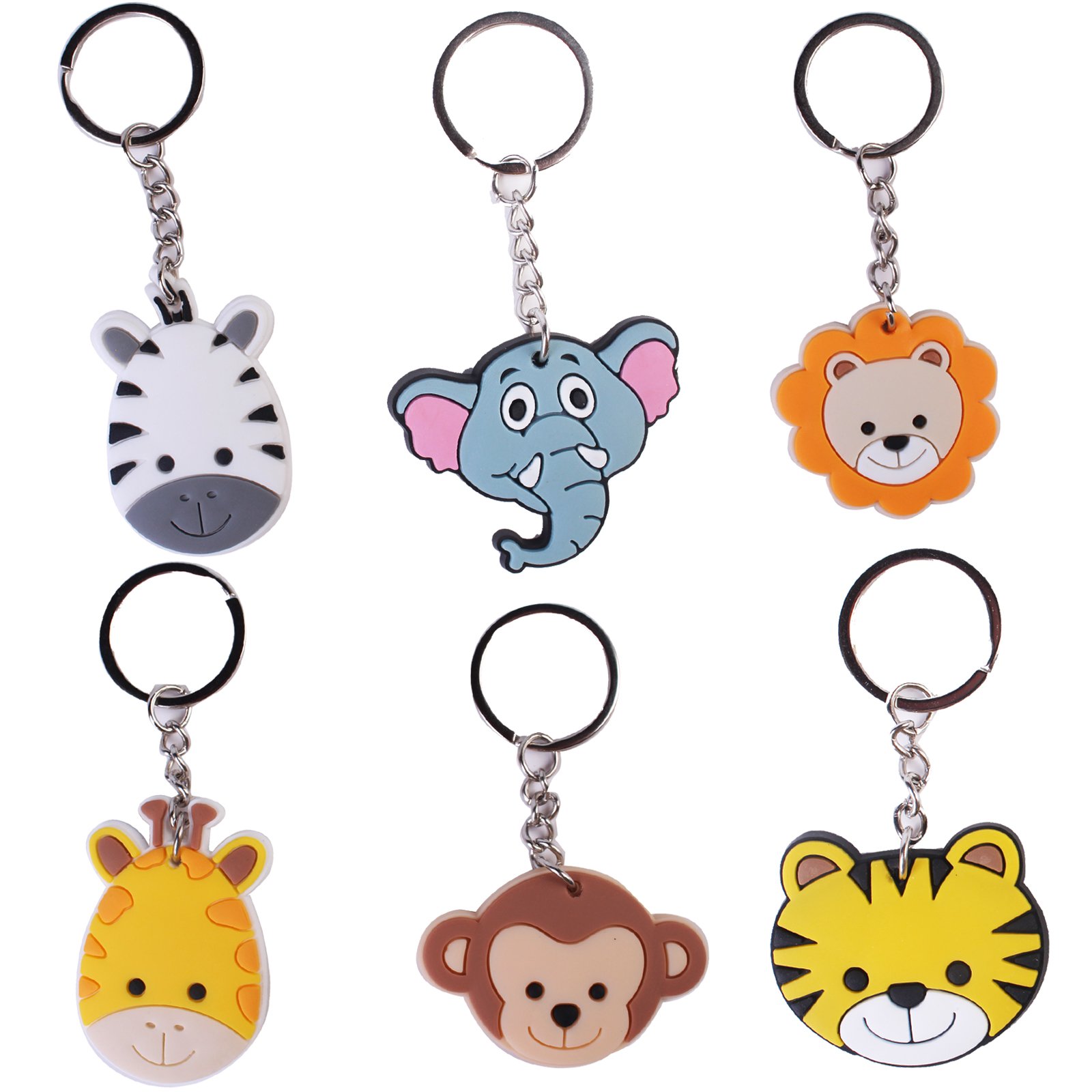 2023 Wholesale 2D PVC Custom Creative New Arrival Cute Animal Monkey Elephant Tiger Lion Key Chains Rings Party Gifts for Kid