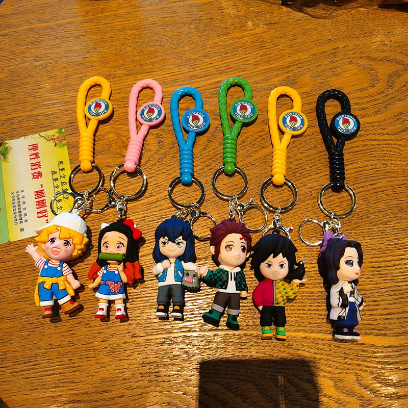 Lovely Cartoon Demon Slayer Keychain 3D Doll Pendant Backpack Accessories Key Chain Party Gifts Car Key Decoration Key Chains