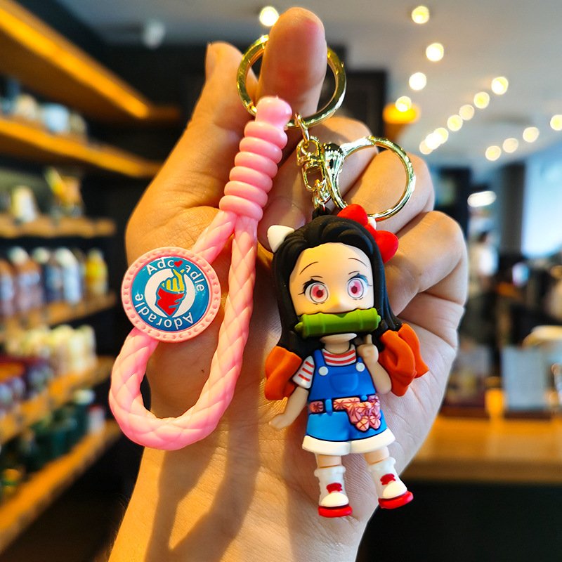Lovely Cartoon Demon Slayer Keychain 3D Doll Pendant Backpack Accessories Key Chain Party Gifts Car Key Decoration Key Chains