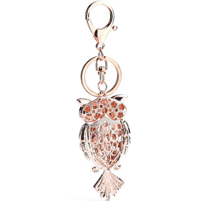 Animal Gold Rhinestone Keychains Crystal Owl Accessories Metal Car Key Rings Fashion Jewelry Gifts for Girls