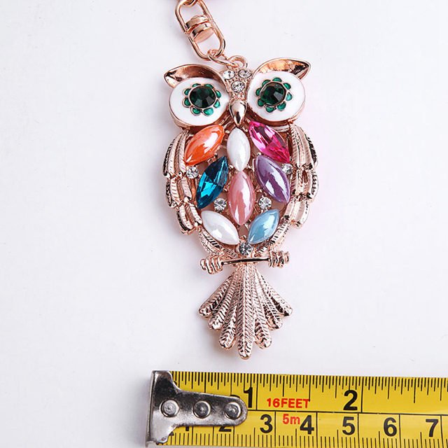 Animal Gold Rhinestone Keychains Crystal Owl Accessories Metal Car Key Rings Fashion Jewelry Gifts for Girls