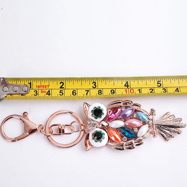 Animal Gold Rhinestone Keychains Crystal Owl Accessories Metal Car Key Rings Fashion Jewelry Gifts for Girls