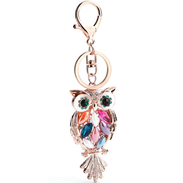 Animal Gold Rhinestone Keychains Crystal Owl Accessories Metal Car Key Rings Fashion Jewelry Gifts for Girls
