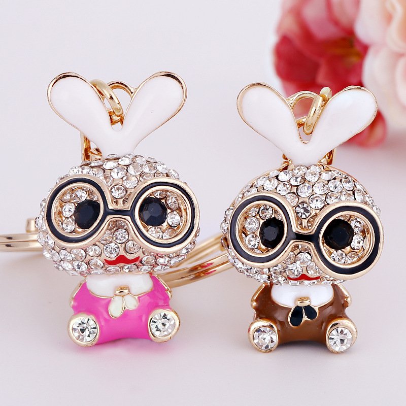 wholesale Cartoon Head Keychain rhinestone Cute Charm Bag Car Pendant Key Chain for Women Keyring Keychain Accessories