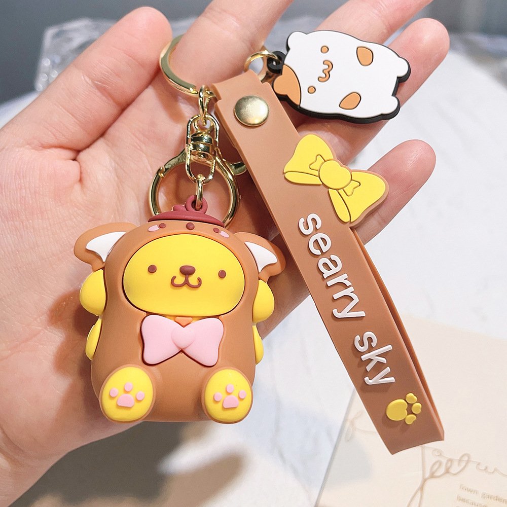 Stock Cute Kuromi Rubber Keychain Creative Cross Dressing Doll Pendant Keychains Cartoon Pendant Gift 3D Rubber Toy Key Chains