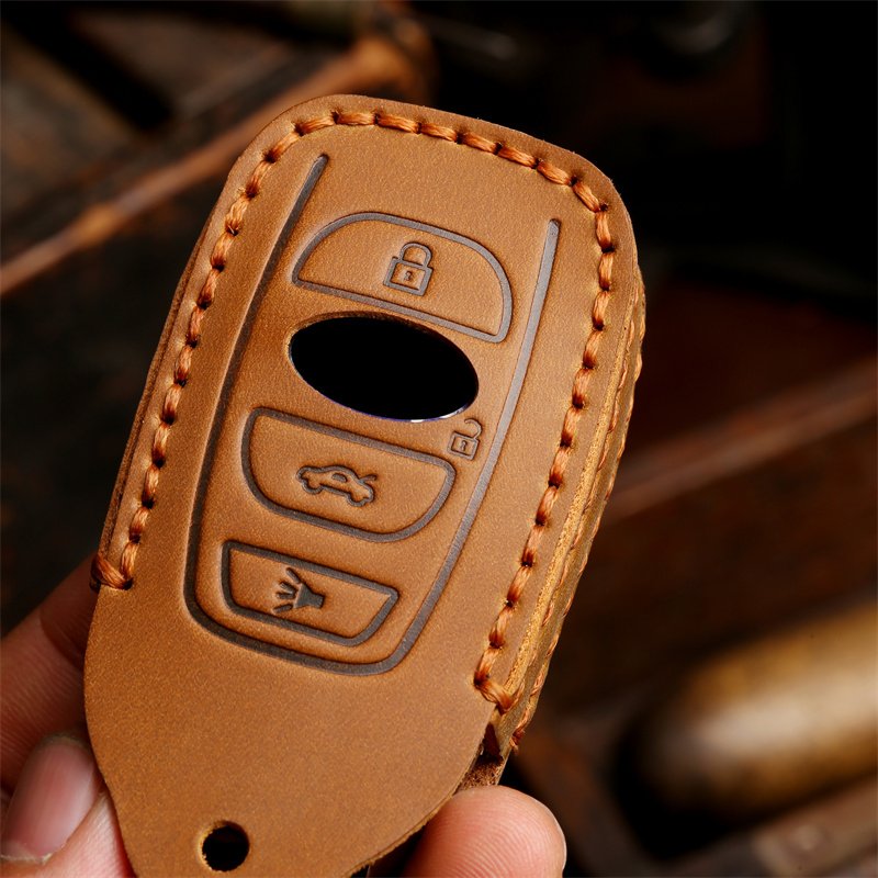 For Subaru Forester Outback Leather Car Keychain 3 4 Buttons Key Holder Bag Pouch Wallet Cover Cases Accessory