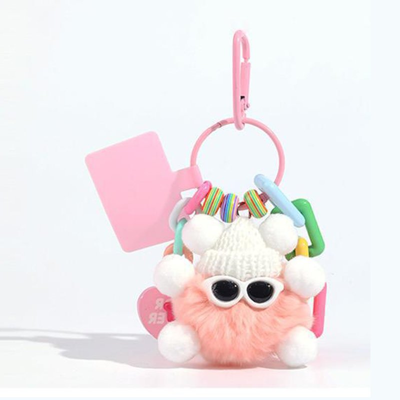 Lovely Rex rabbit hair rainbow small coal ball pendant women 's exquisite plush bag pendant car pendant accessories gifts