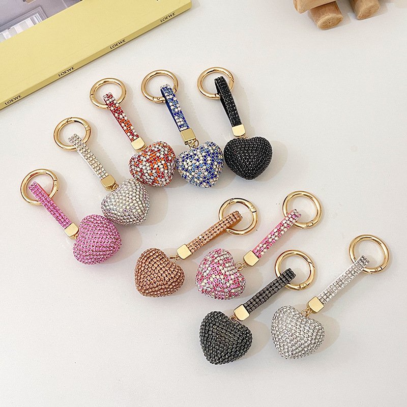 Valentine's Day Gift 3D Colorful Crystal Rhinestone Diamond Heart Key Chain DIY Car Pendant Keychains For Women Bag Accessories