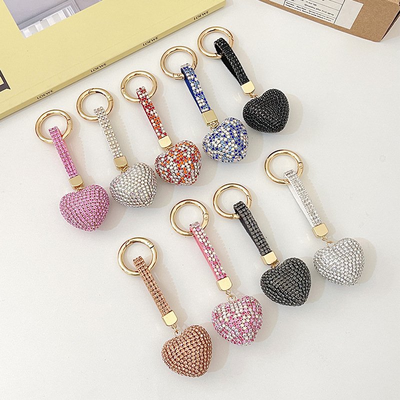 Valentine's Day Gift 3D Colorful Crystal Rhinestone Diamond Heart Key Chain DIY Car Pendant Keychains For Women Bag Accessories