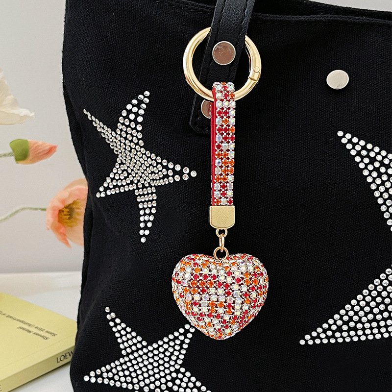 Valentine's Day Gift 3D Colorful Crystal Rhinestone Diamond Heart Key Chain DIY Car Pendant Keychains For Women Bag Accessories