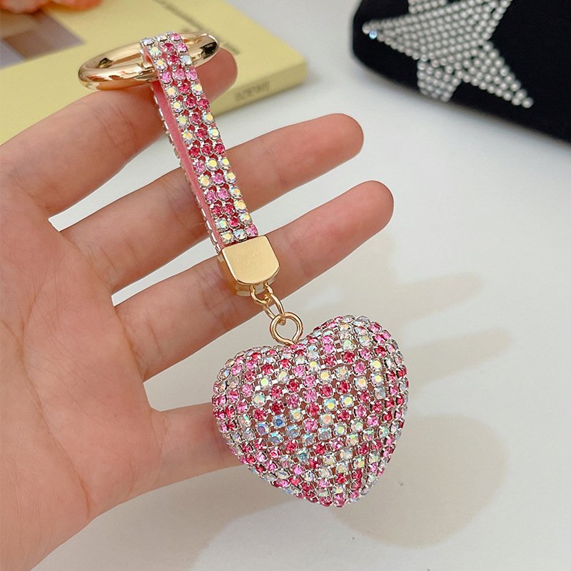 Valentine's Day Gift 3D Colorful Crystal Rhinestone Diamond Heart Key Chain DIY Car Pendant Keychains For Women Bag Accessories