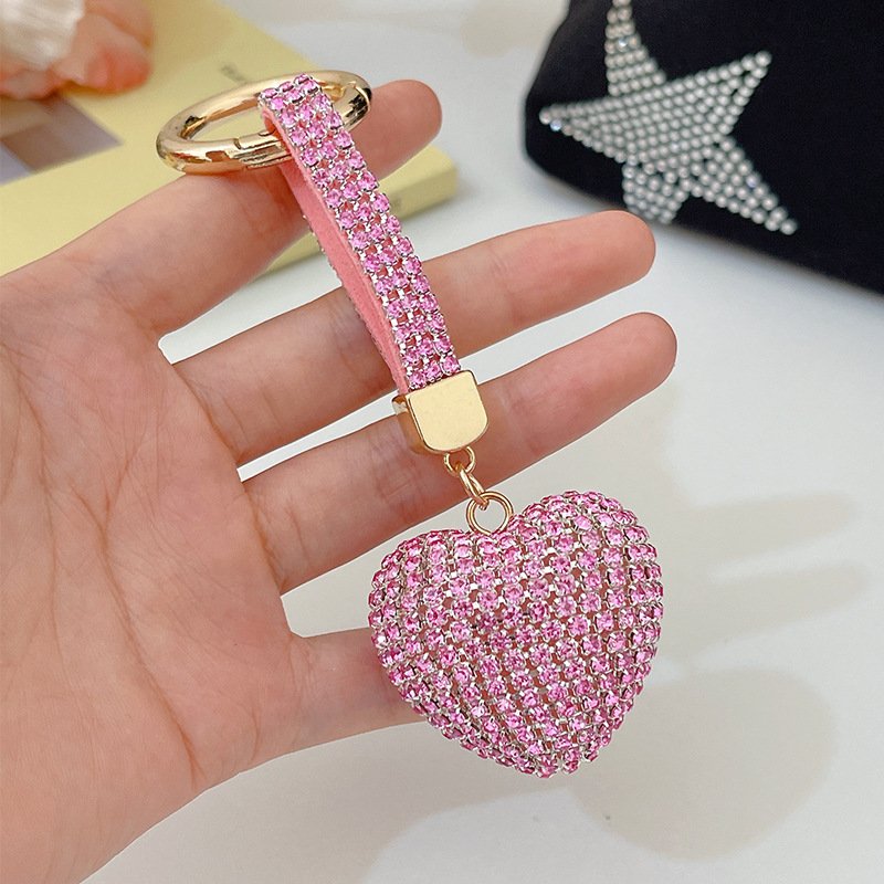 Valentine's Day Gift 3D Colorful Crystal Rhinestone Diamond Heart Key Chain DIY Car Pendant Keychains For Women Bag Accessories