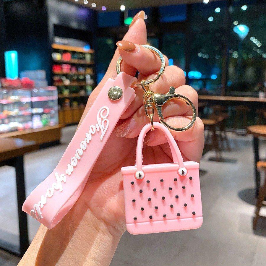 NEW 3D keychains EVA beach hole bag key chain fashion seaside big basket PVC silicone bag pendant mini bogg bag keychain