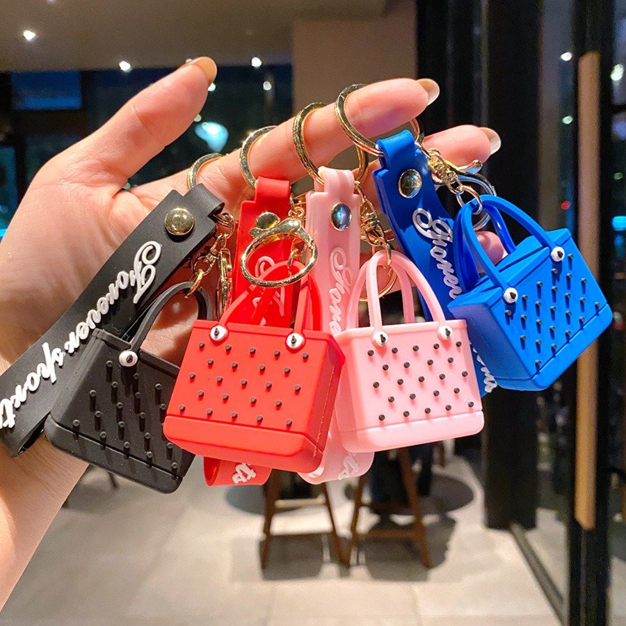 NEW 3D keychains EVA beach hole bag key chain fashion seaside big basket PVC silicone bag pendant mini bogg bag keychain