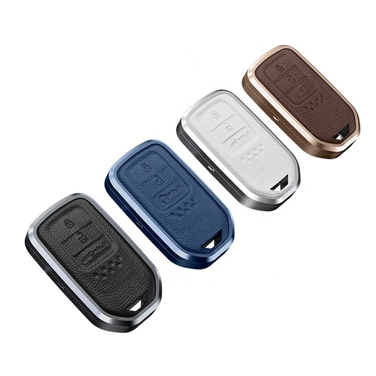 Hot Sale Car Accessories for Honda Civic Accord CR-V Car Key Case Aluminum Alloy genuine leather Car key Fob Cover Shell Case