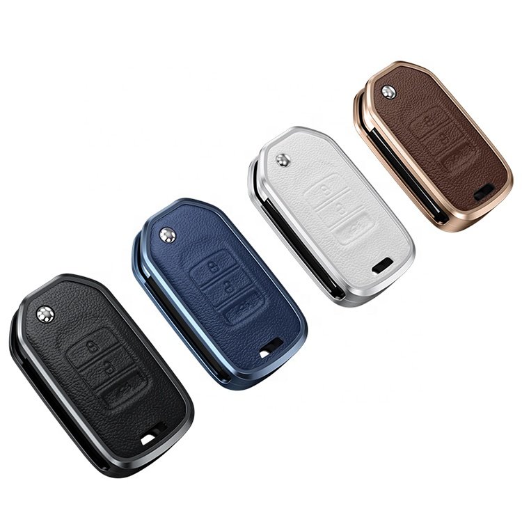 Hot Sale Car Accessories for Honda Civic Accord CR-V Car Key Case Aluminum Alloy genuine leather Car key Fob Cover Shell Case