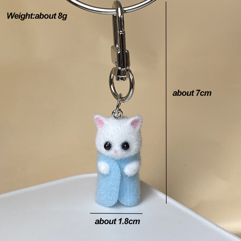 2024 Cartoon Flocking Bear Keychain Animals Doll Resin Key chains Cute Pom Pom keyrings Cat Dog Cow Koala Bunny Plush Keychain