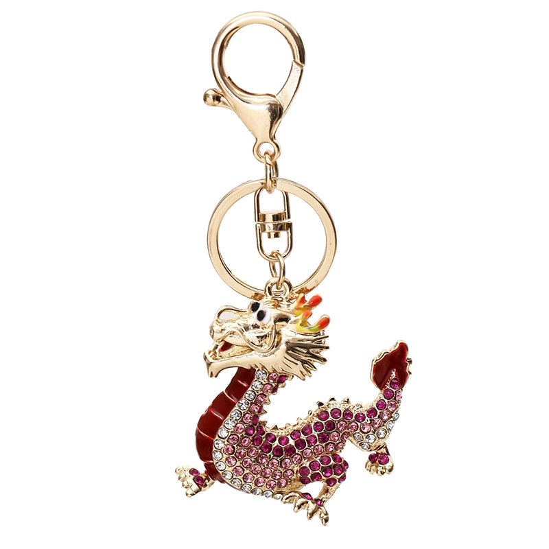 2023 China Hot Promotional Gift Keychain Rhinestone Coin metal Dragon Keychain Diamond Key Chains Charms Car Accessories