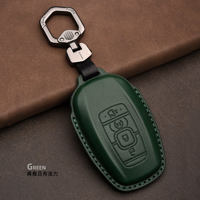 New Genuine Leather Car Smart Key Case Cover Holder Chain for Ford Lincoln MKC MKZ