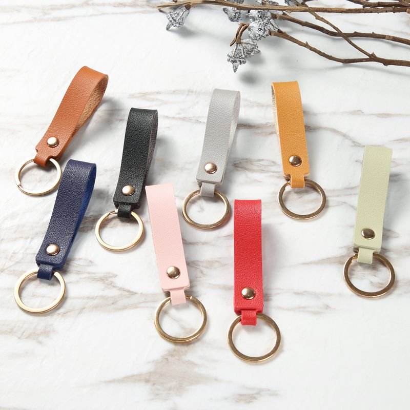 Wholesale Custom Logo Keychain Real Leather Factory Made Embossed Promotional Gift Genuine Leather Key Chains