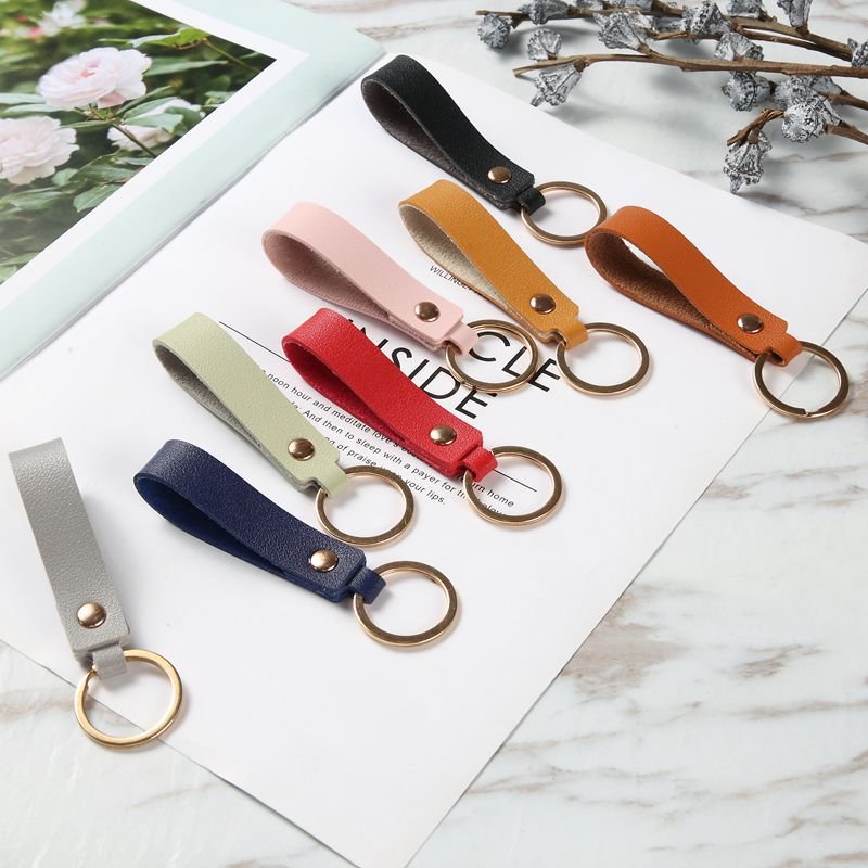 Wholesale Custom Logo Keychain Real Leather Factory Made Embossed Promotional Gift Genuine Leather Key Chains
