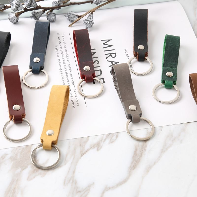 Wholesale Custom Logo Keychain Real Leather Factory Made Embossed Promotional Gift Genuine Leather Key Chains
