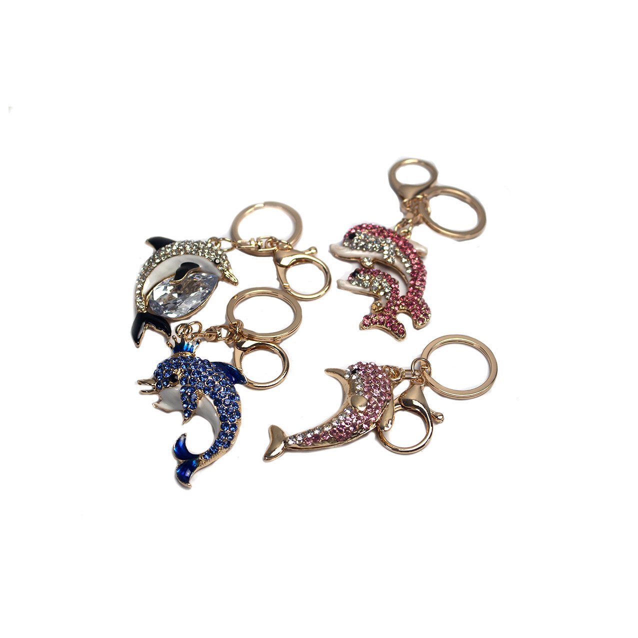 Wholesale metal keychain dolphin shape rhinestone diamond souvenir tourism collection gift key chain for bag car accessories