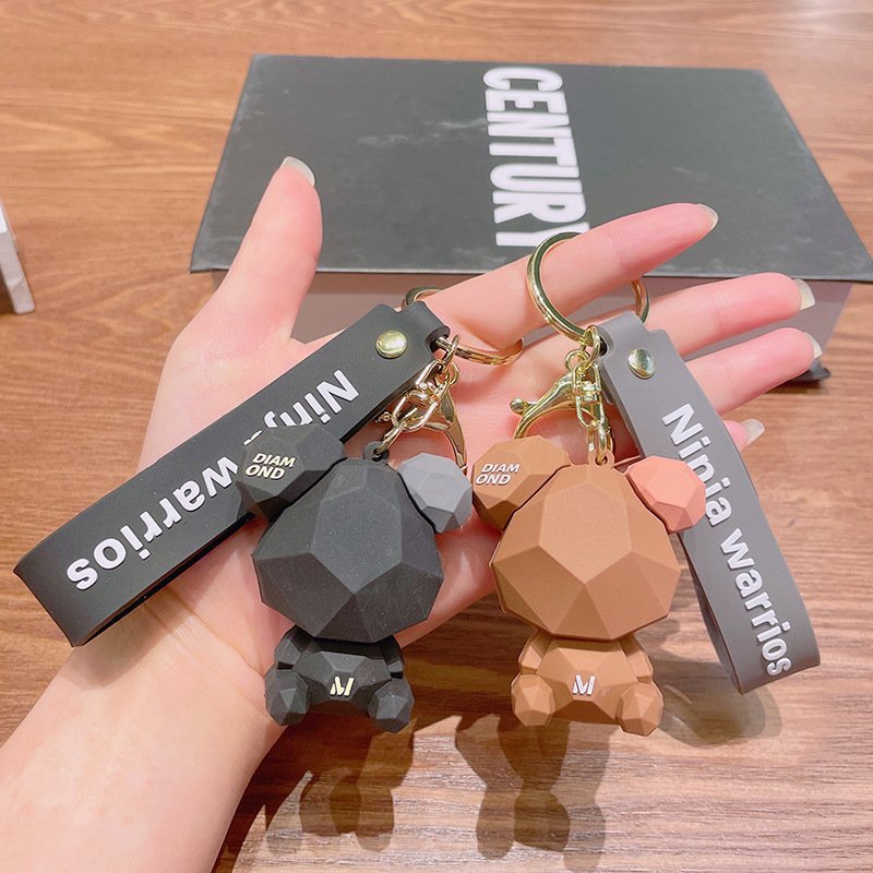 PVC 3D Creative Cut side bear cartoon keychain Cute Animal delicate doll backpack couple pendant car key chains Accessories