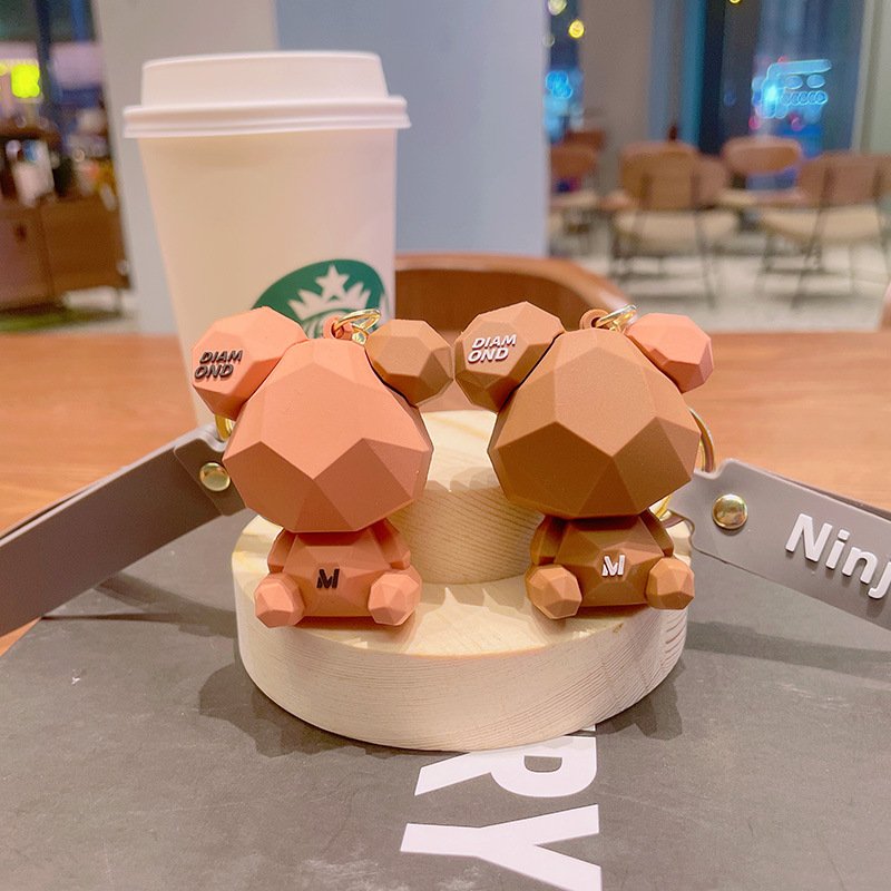 PVC 3D Creative Cut side bear cartoon keychain Cute Animal delicate doll backpack couple pendant car key chains Accessories