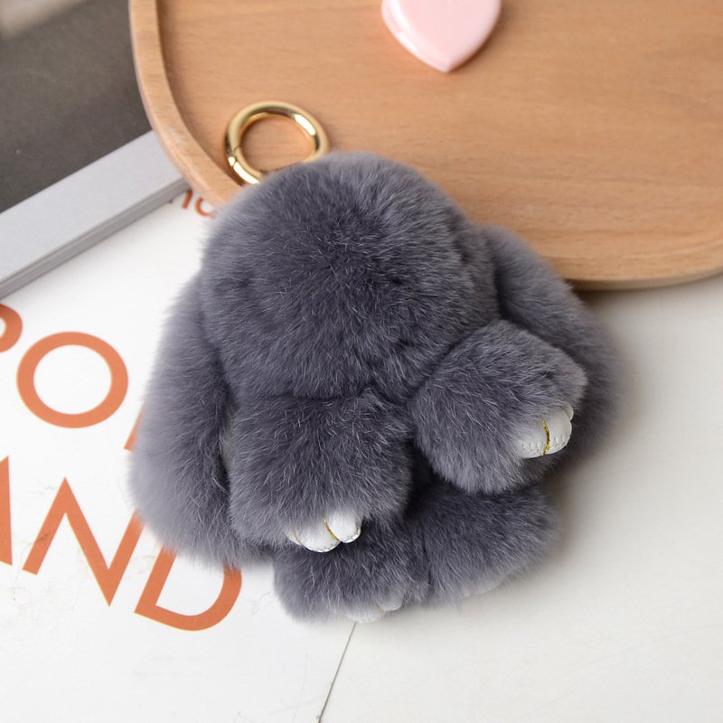 High-quality mini dead bunny pendant bag hanging decoration plush car key ring cute doll real furry coin holder keychain