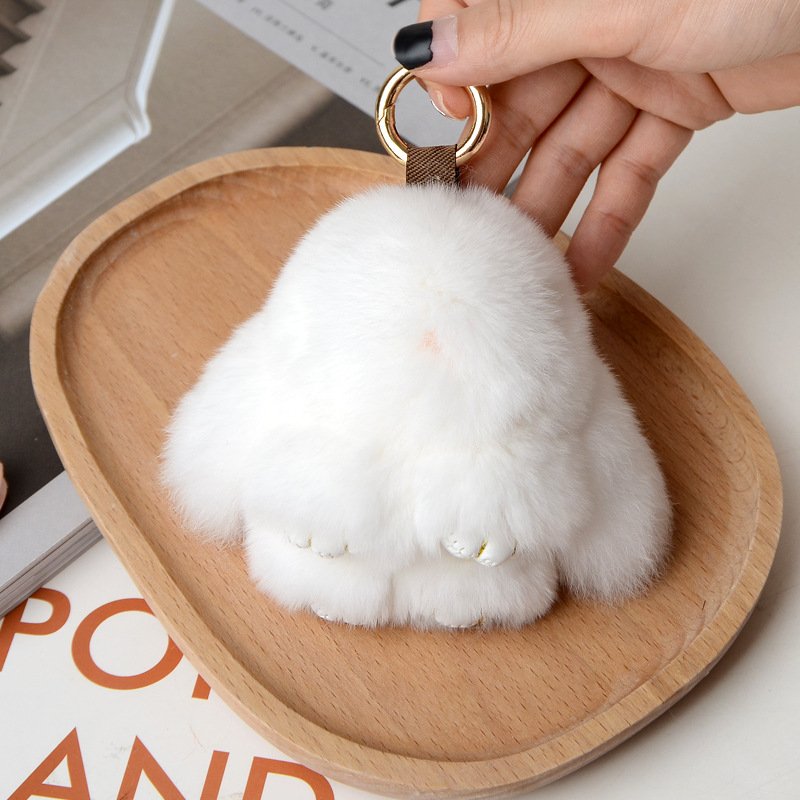 High-quality mini dead bunny pendant bag hanging decoration plush car key ring cute doll real furry coin holder keychain