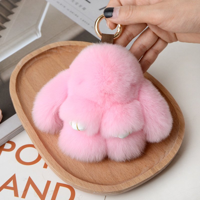 High-quality mini dead bunny pendant bag hanging decoration plush car key ring cute doll real furry coin holder keychain