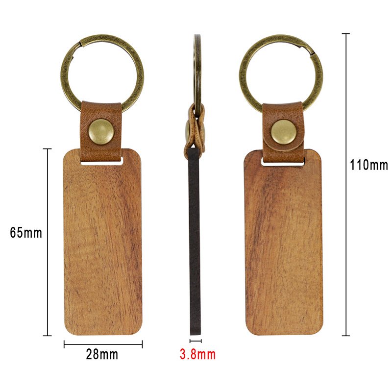 Promotional Black Walnut Wood Leather Keychain,Personalized Customized Engrave DIY Printed Name Blank Key Chain