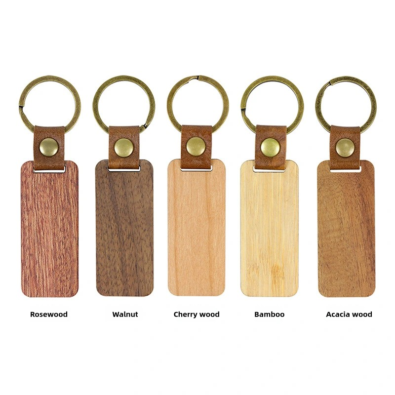 Promotional Black Walnut Wood Leather Keychain,Personalized Customized Engrave DIY Printed Name Blank Key Chain