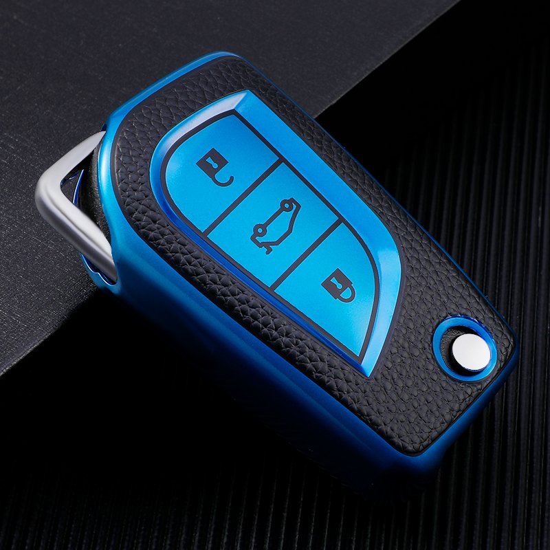 For Toyota Flip Key Fob Cover, leather car Key Case Holder Protector for Fortuner Corolla CHR Camry rav4 Accessories
