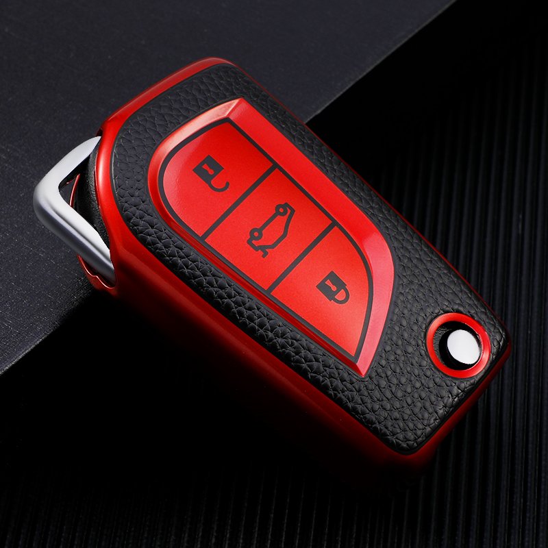 For Toyota Flip Key Fob Cover, leather car Key Case Holder Protector for Fortuner Corolla CHR Camry rav4 Accessories