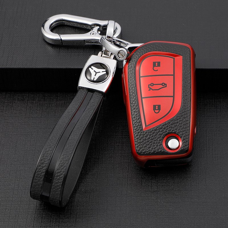 For Toyota Flip Key Fob Cover, leather car Key Case Holder Protector for Fortuner Corolla CHR Camry rav4 Accessories