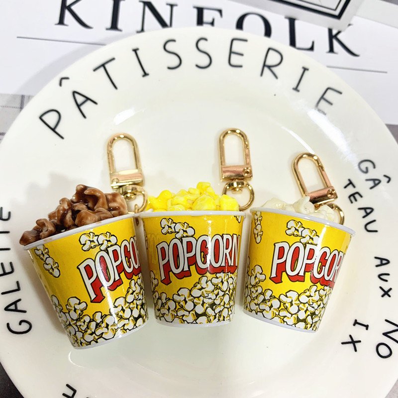 Wholesale PVC Popcorn Key Chain Simulation Food Snack Cup Popcorn Keychain for Car Key Ring Accessories