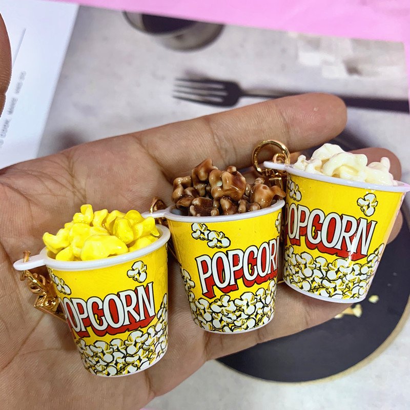 Wholesale PVC Popcorn Key Chain Simulation Food Snack Cup Popcorn Keychain for Car Key Ring Accessories