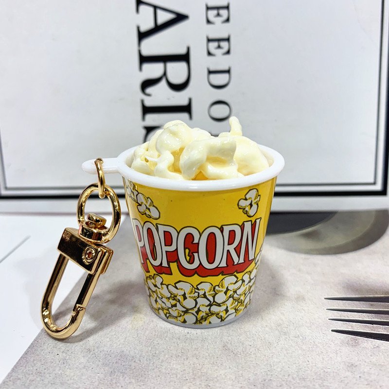 Wholesale PVC Popcorn Key Chain Simulation Food Snack Cup Popcorn Keychain for Car Key Ring Accessories