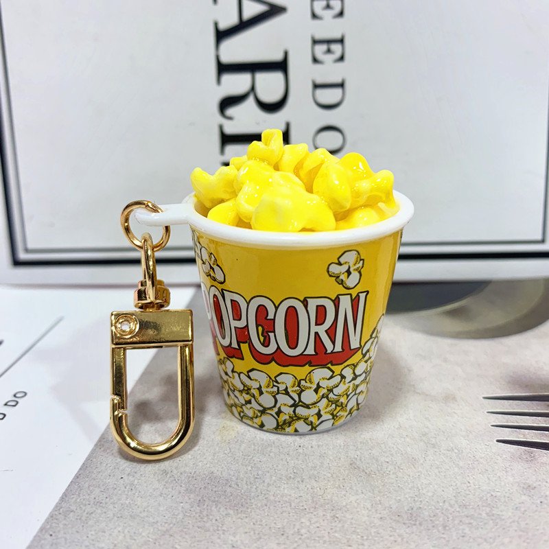 Wholesale PVC Popcorn Key Chain Simulation Food Snack Cup Popcorn Keychain for Car Key Ring Accessories