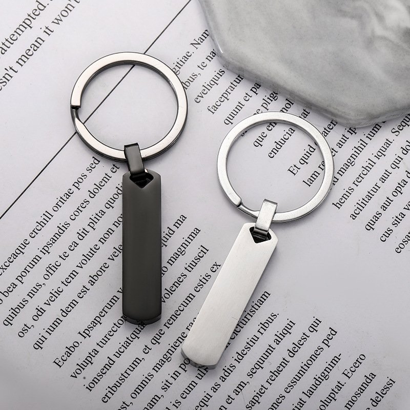 Simple Blank Stainless Steel Rectangular Strip Geometric Keychain Can Be Engraved Diy Keychain Backpack Car Pendant Accessories