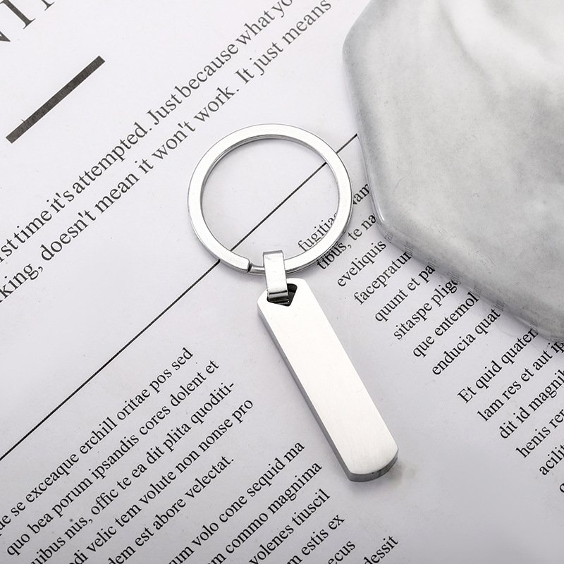 Simple Blank Stainless Steel Rectangular Strip Geometric Keychain Can Be Engraved Diy Keychain Backpack Car Pendant Accessories